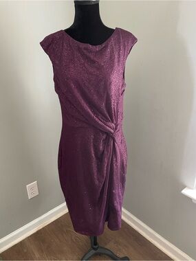 Ralph Lauren Plum Twist-Front Sequin Cocktail Midi Dress